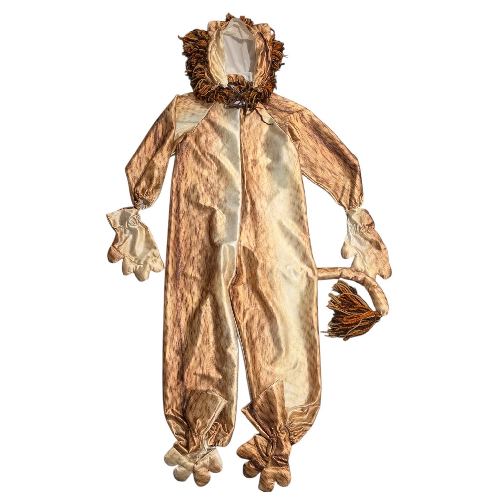 Lion Costume Full Body Jumpsuit with Hood Tail Mittens Feet Tan Brown Handmade